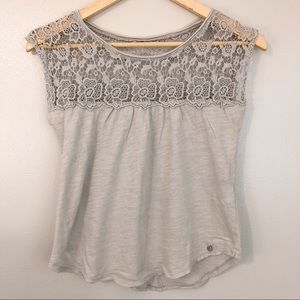 Abercrombie & Fitch Lace Short Sleeve Gray Top